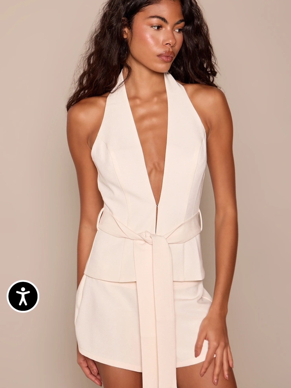 PrettyLittleThing Cream Halter Top with Waist Tie